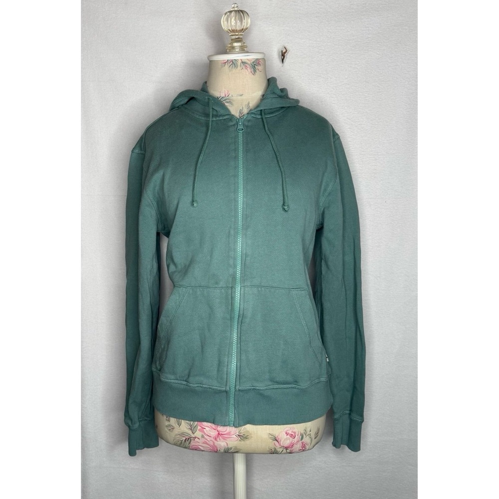 PACT Organic Cotton Zip Hoodie Green Full Zip Sweatshirt Cozy Womens Small Soft